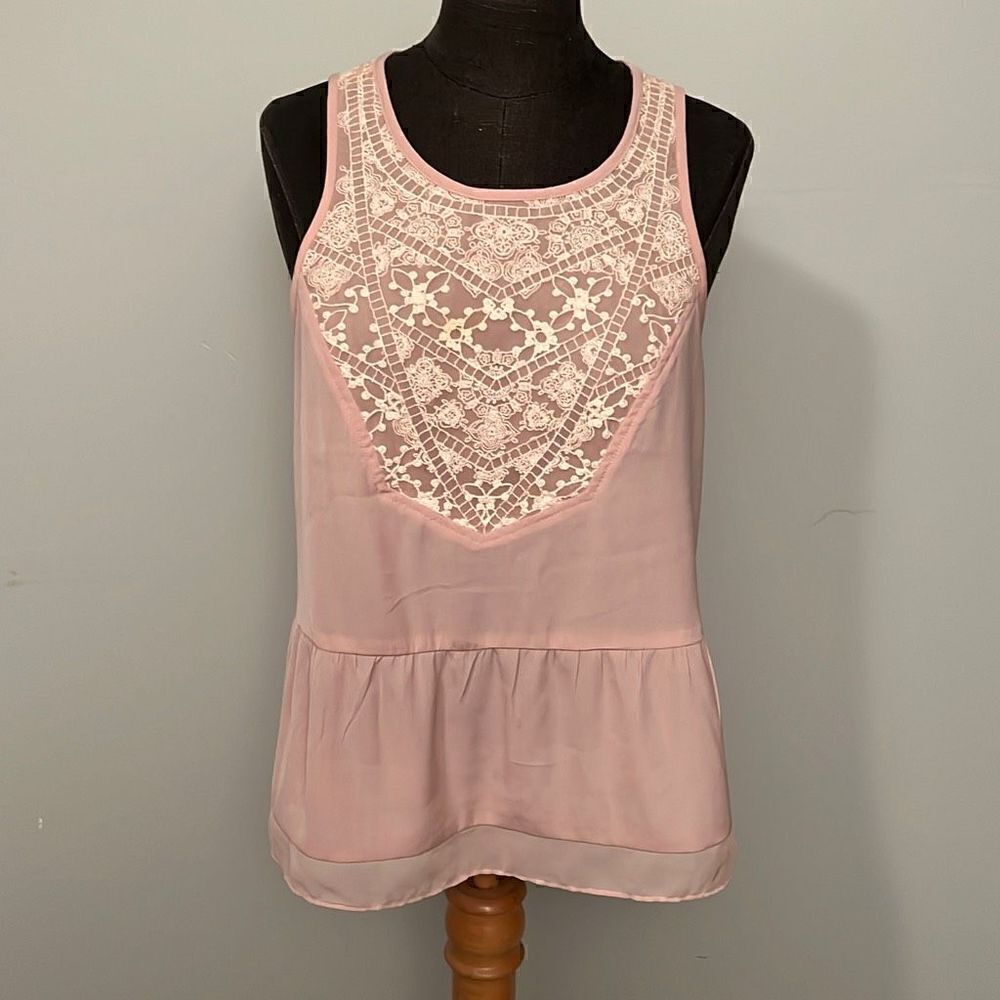 American Eagle Outfitters Pink Lace Front Sheer Tank